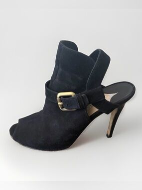 Manolo Blahnik Black Suede Buckle Pumps